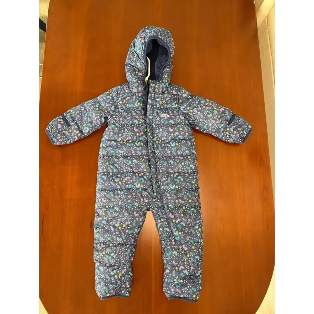 Eddie Bauer Floral Puffer Snowsuit Baby Bunting Navy